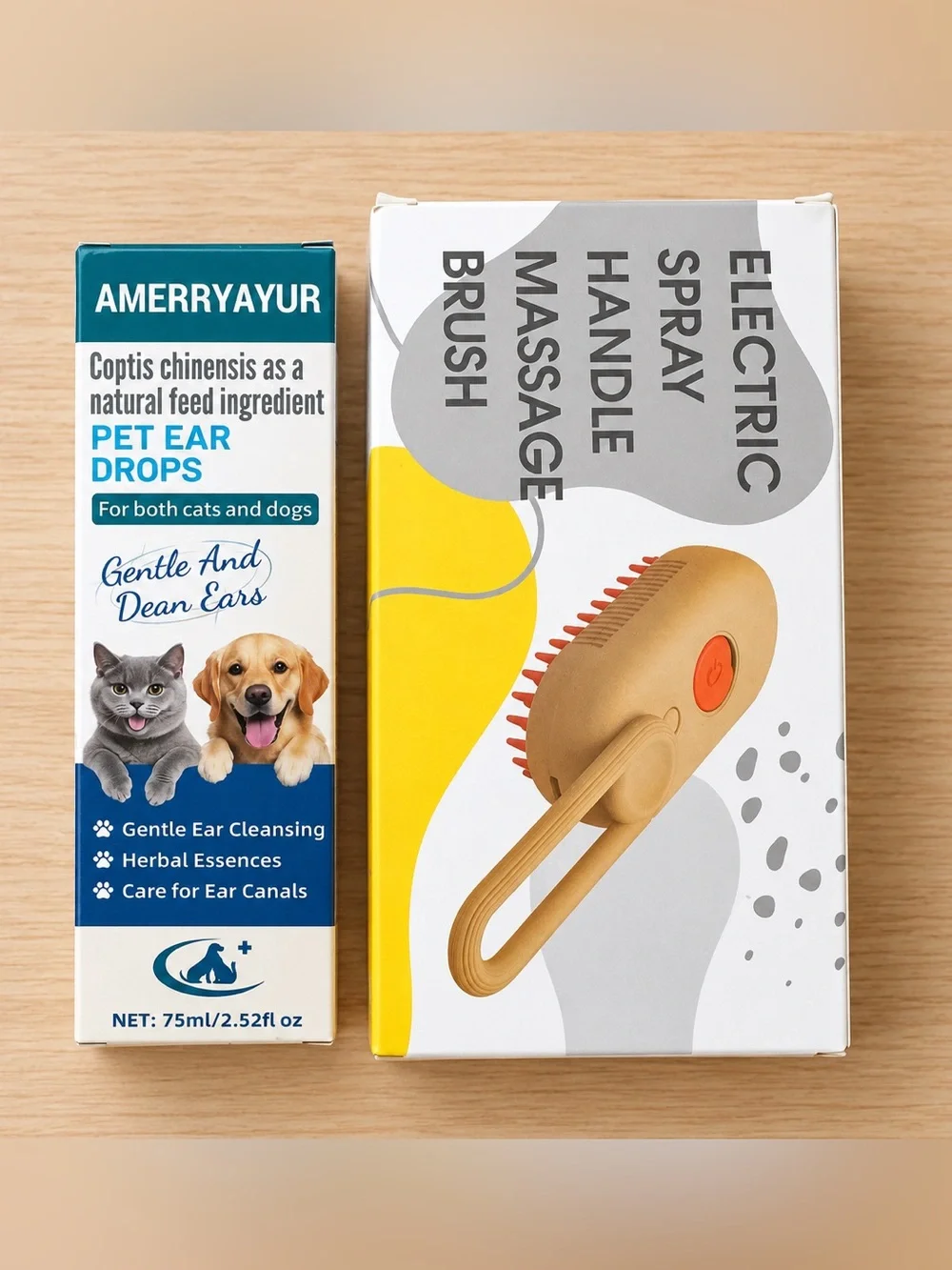 Amazon Pet Ear Drops,Tan Electric Massage Brush,Nail cutter and Pet Hair Remove.